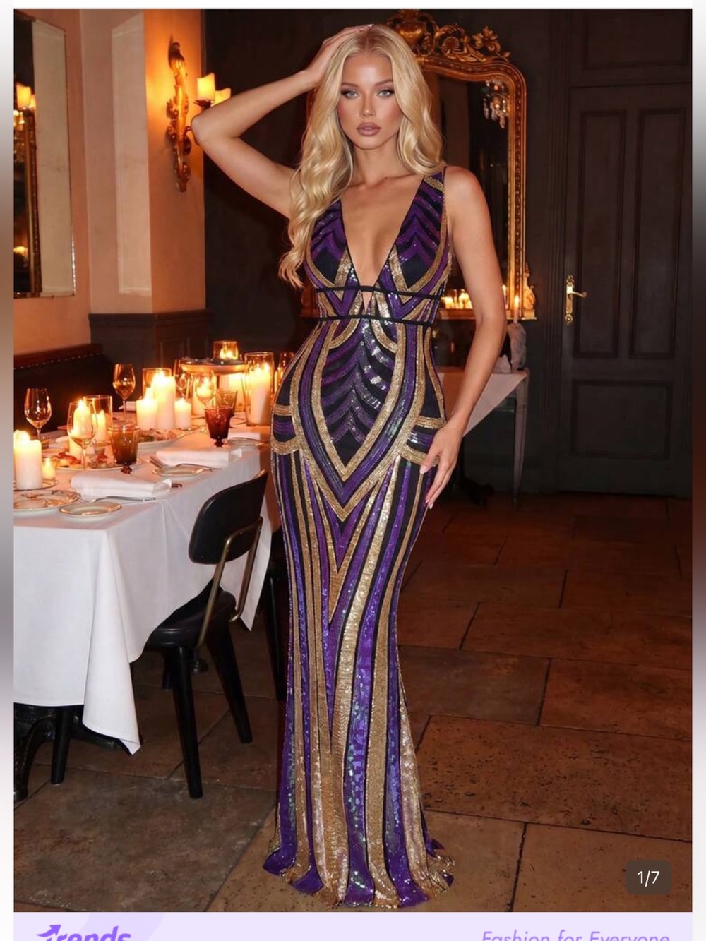 Sequin Art Deco V-Neck Ball Gown